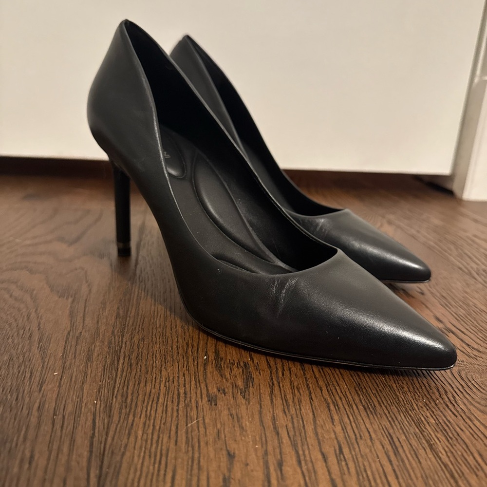 Antonio Melani Kara Black Leather Pointed Toe Pumps
